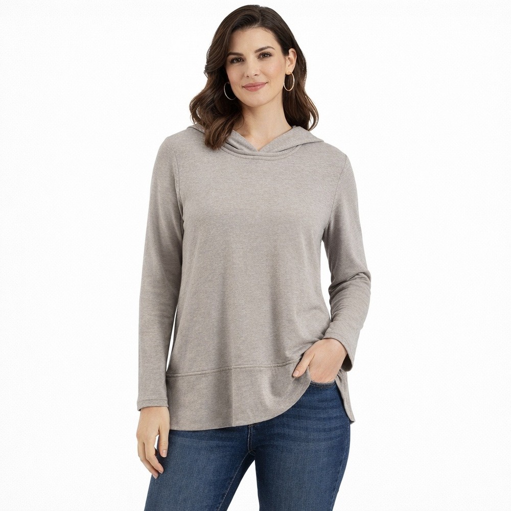 Pure Jill J. Jill Hoodie Heathered Taupe Pima Cotton Modal Pullover LP Petite